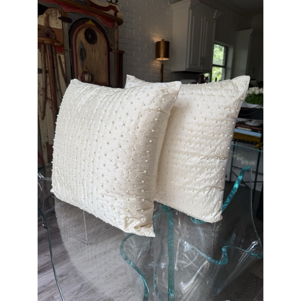 Pure Silk India Ink Pearl Throw Pillow Set of 2 Ivory Cream Bridal Baby Romantic